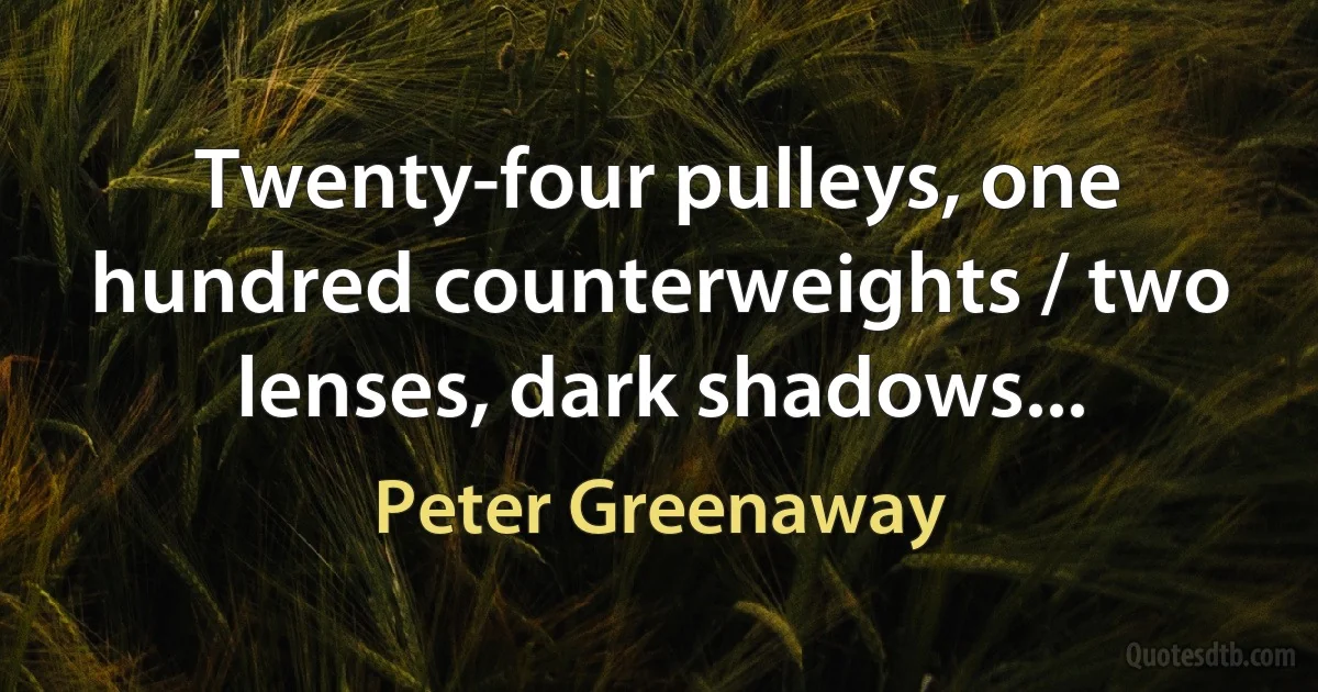 Twenty-four pulleys, one hundred counterweights / two lenses, dark shadows... (Peter Greenaway)