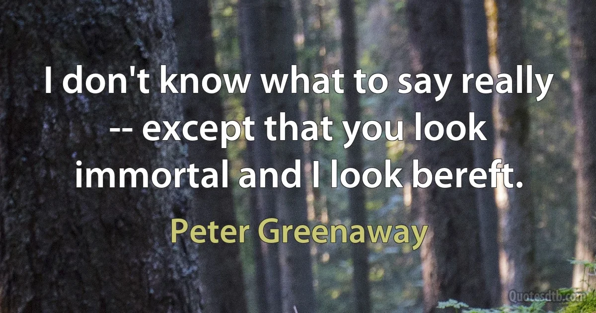 I don't know what to say really -- except that you look immortal and I look bereft. (Peter Greenaway)