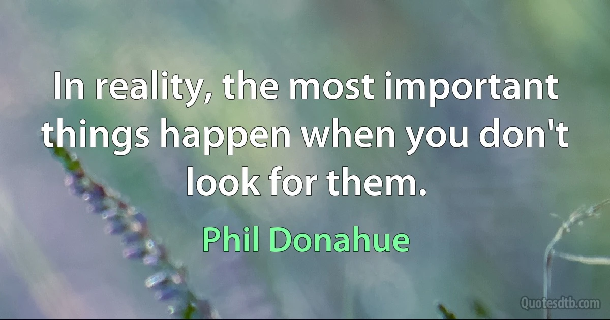 In reality, the most important things happen when you don't look for them. (Phil Donahue)