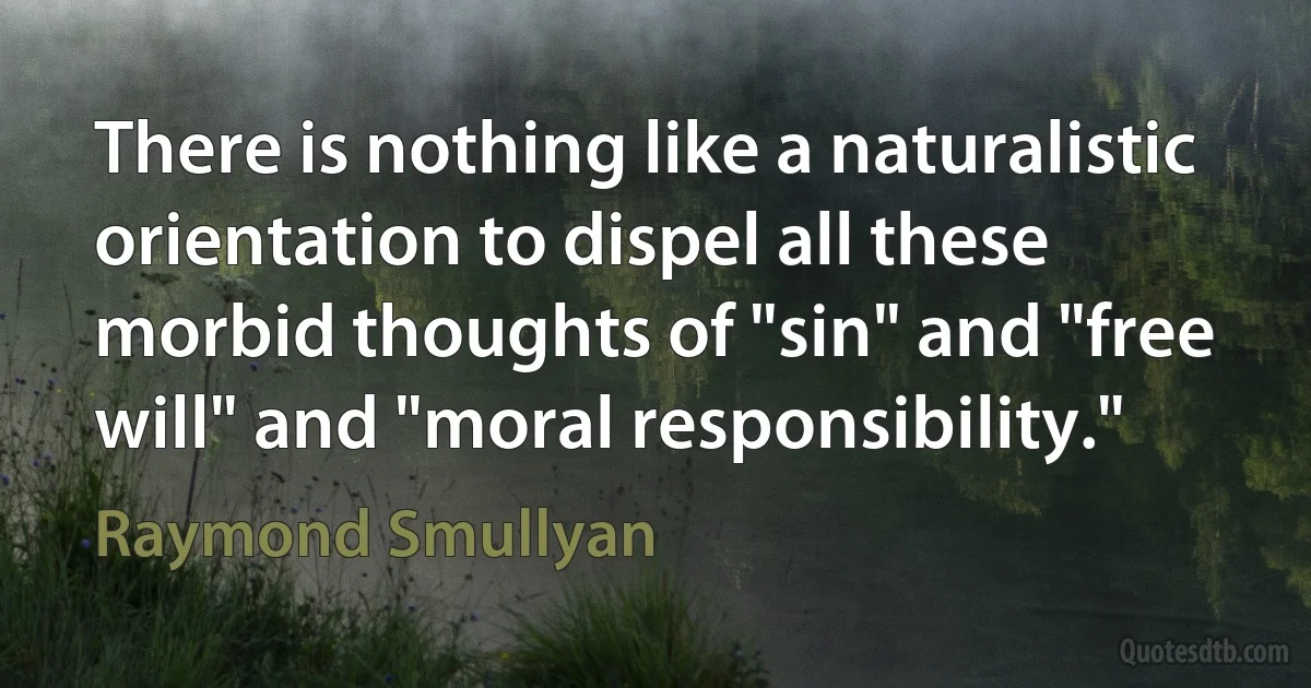 There is nothing like a naturalistic orientation to dispel all these morbid thoughts of "sin" and "free will" and "moral responsibility." (Raymond Smullyan)