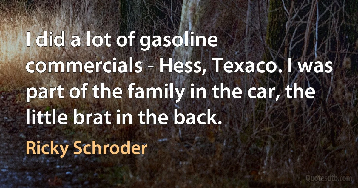 I did a lot of gasoline commercials - Hess, Texaco. I was part of the family in the car, the little brat in the back. (Ricky Schroder)