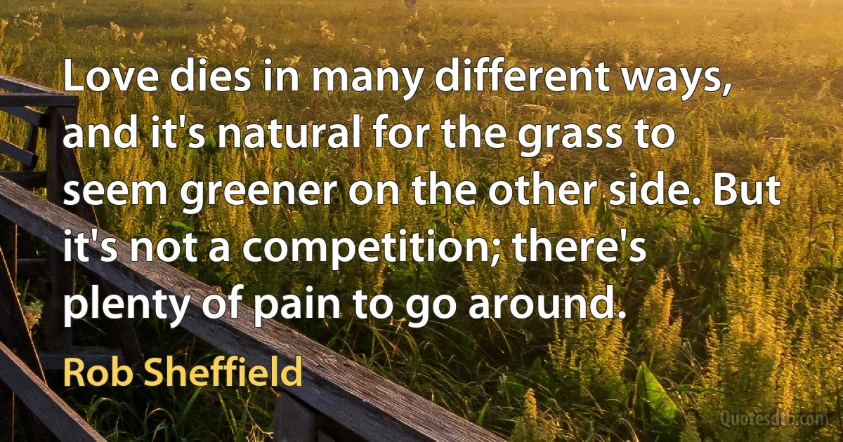 Love dies in many different ways, and it's natural for the grass to seem greener on the other side. But it's not a competition; there's plenty of pain to go around. (Rob Sheffield)