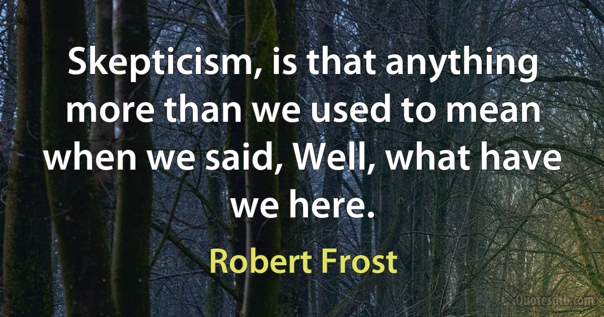 Skepticism, is that anything more than we used to mean when we said, Well, what have we here. (Robert Frost)