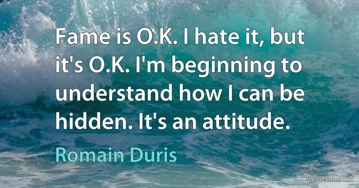 Fame is O.K. I hate it, but it's O.K. I'm beginning to understand how I can be hidden. It's an attitude. (Romain Duris)