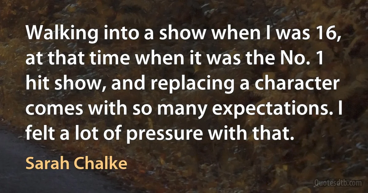 Walking into a show when I was 16, at that time when it was the No. 1 hit show, and replacing a character comes with so many expectations. I felt a lot of pressure with that. (Sarah Chalke)