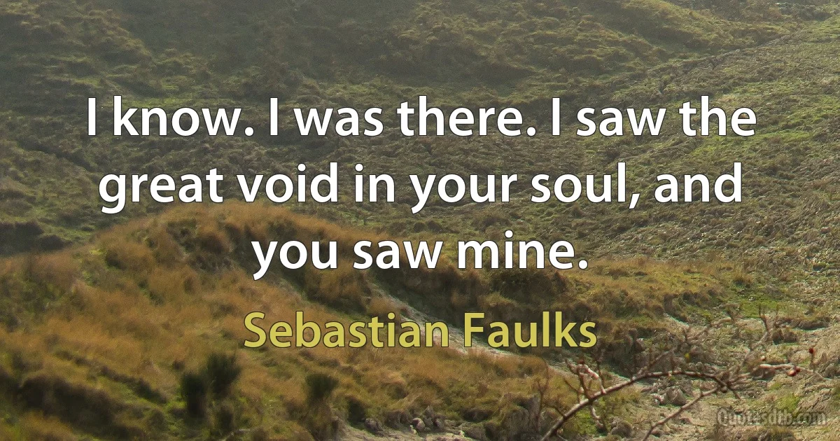 I know. I was there. I saw the great void in your soul, and you saw mine. (Sebastian Faulks)