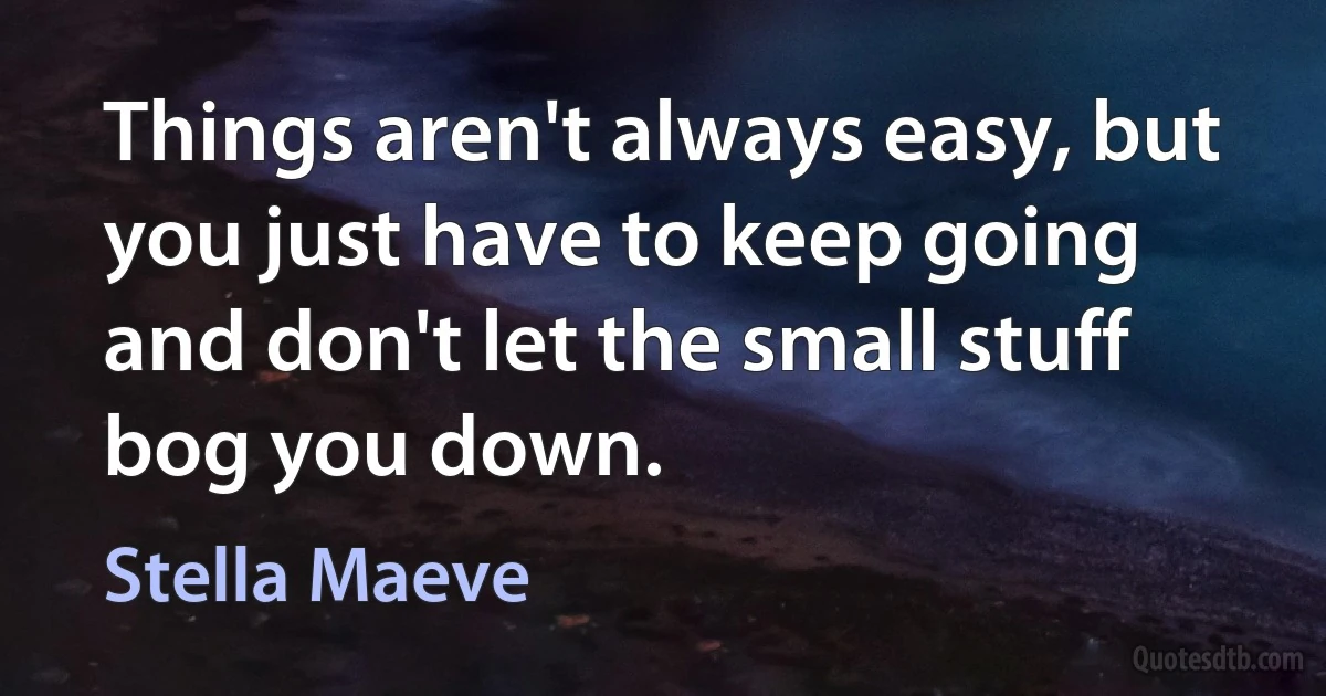 Things aren't always easy, but you just have to keep going and don't let the small stuff bog you down. (Stella Maeve)