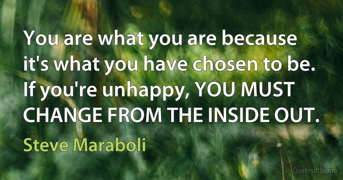 You are what you are because it's what you have chosen to be. If you're unhappy, YOU MUST CHANGE FROM THE INSIDE OUT. (Steve Maraboli)