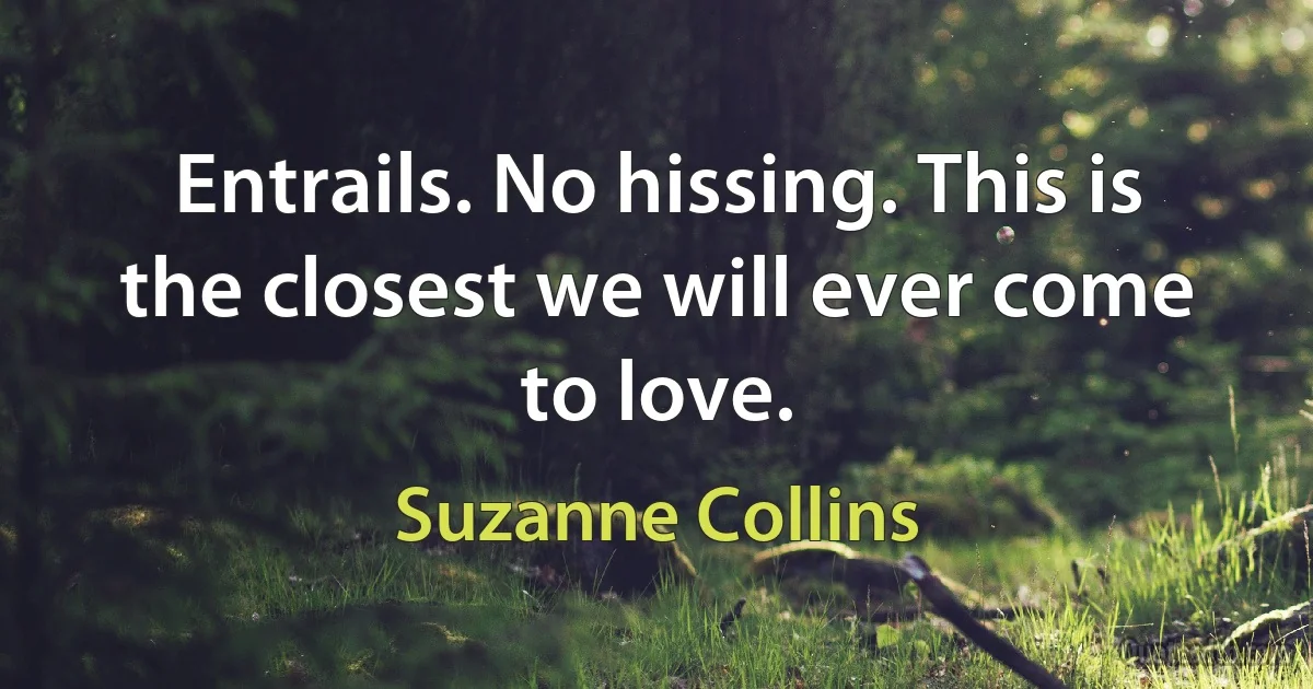 Entrails. No hissing. This is the closest we will ever come to love. (Suzanne Collins)