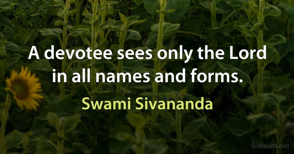 A devotee sees only the Lord in all names and forms. (Swami Sivananda)