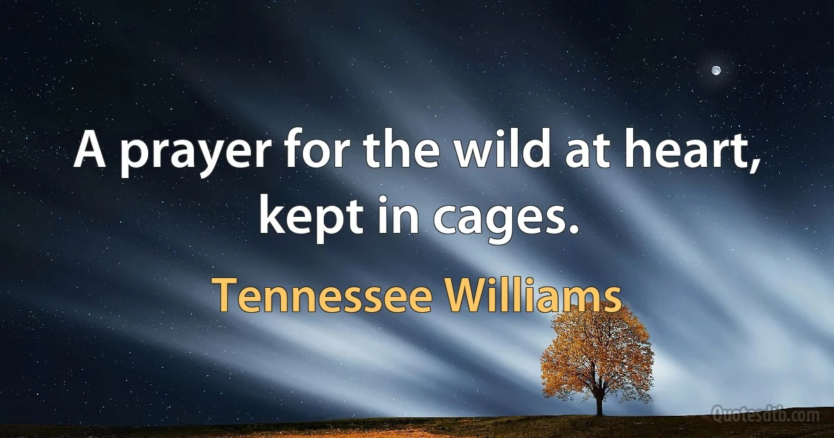 A prayer for the wild at heart, kept in cages. (Tennessee Williams)