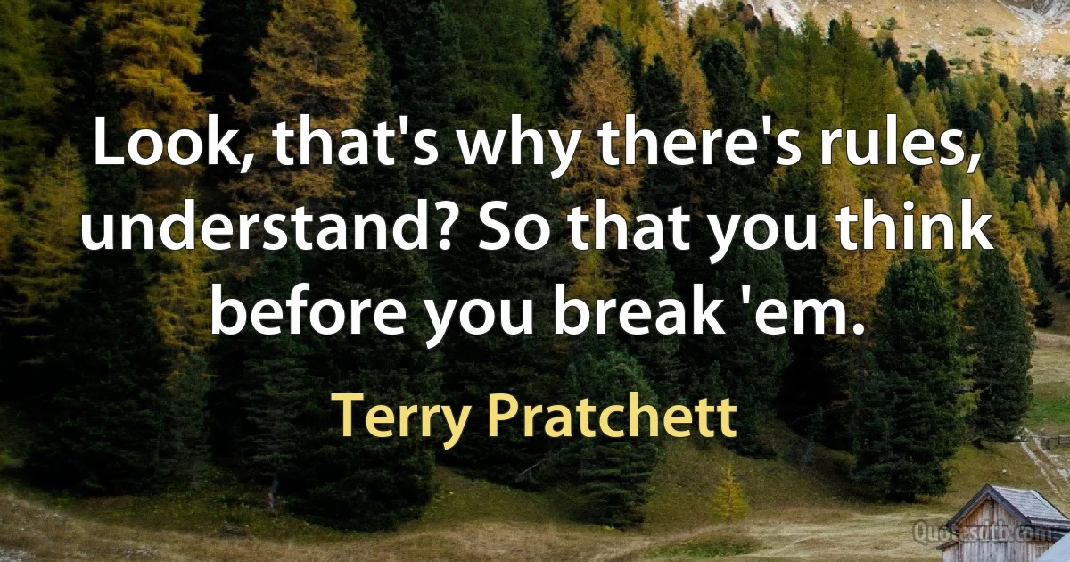 Look, that's why there's rules, understand? So that you think before you break 'em. (Terry Pratchett)