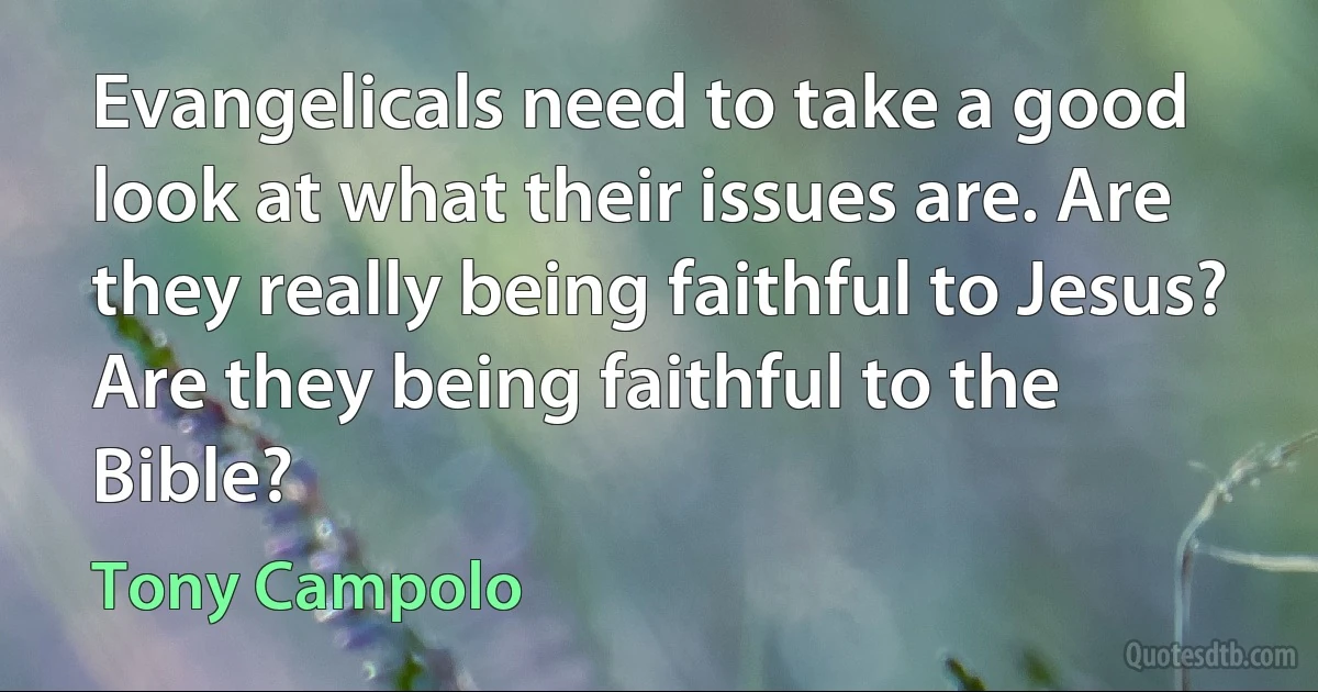 Evangelicals need to take a good look at what their issues are. Are they really being faithful to Jesus? Are they being faithful to the Bible? (Tony Campolo)