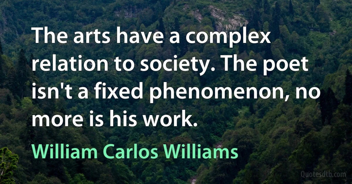 The arts have a complex relation to society. The poet isn't a fixed phenomenon, no more is his work. (William Carlos Williams)