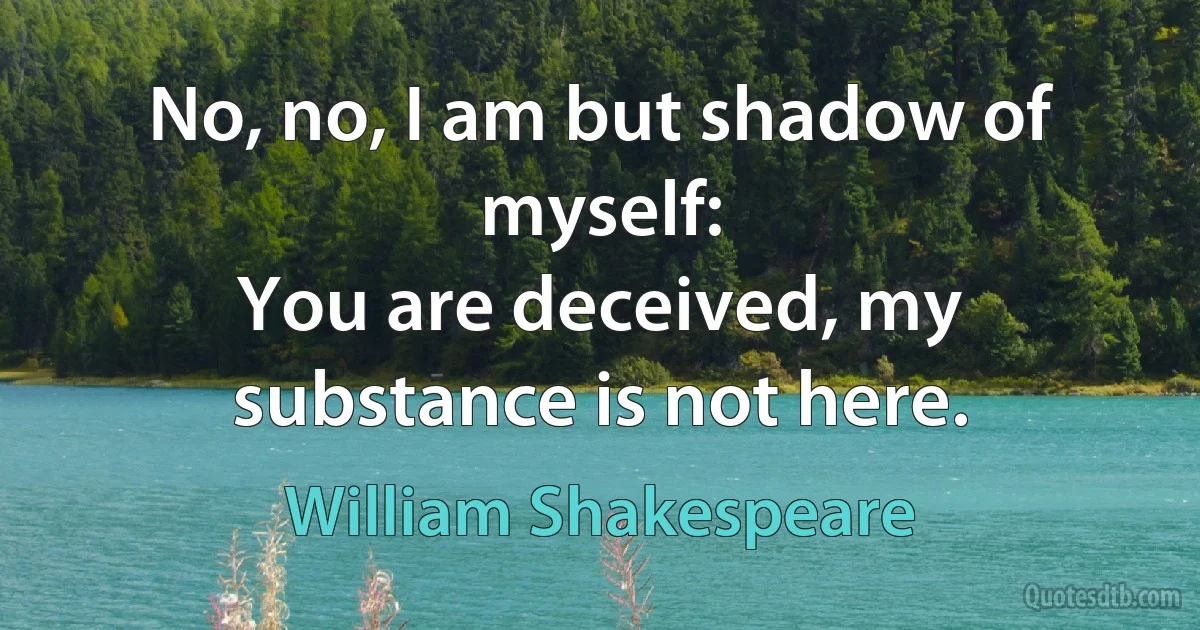 No, no, I am but shadow of myself:
You are deceived, my substance is not here. (William Shakespeare)