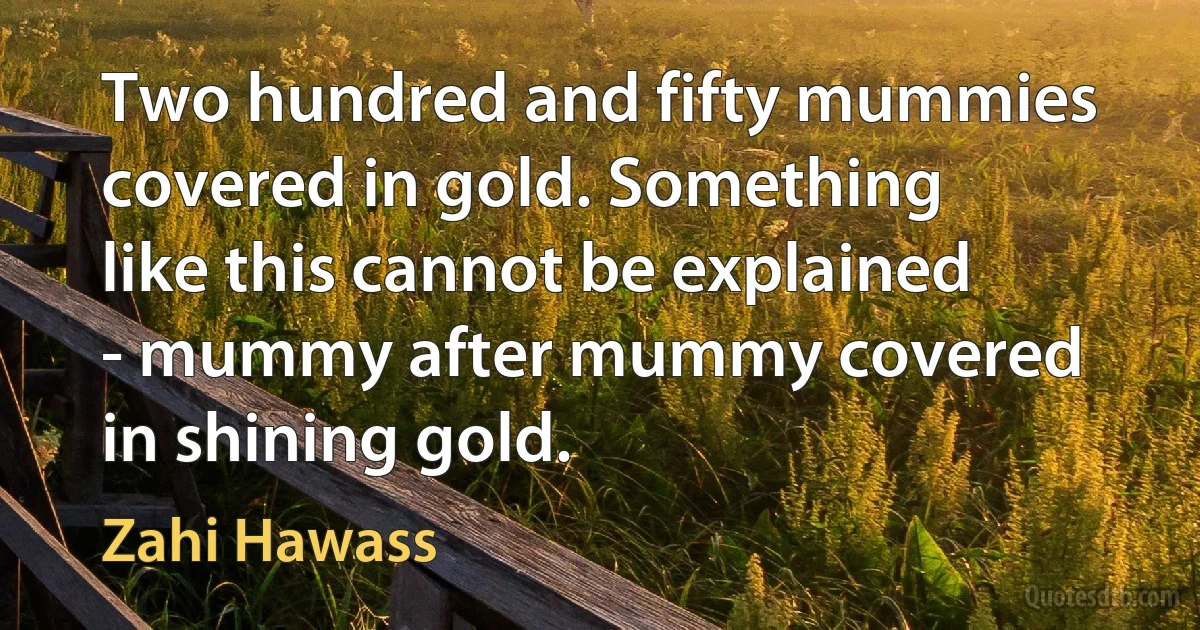 Two hundred and fifty mummies covered in gold. Something like this cannot be explained - mummy after mummy covered in shining gold. (Zahi Hawass)