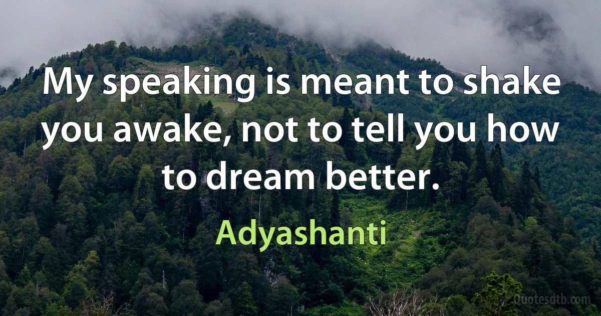 My speaking is meant to shake you awake, not to tell you how to dream better. (Adyashanti)