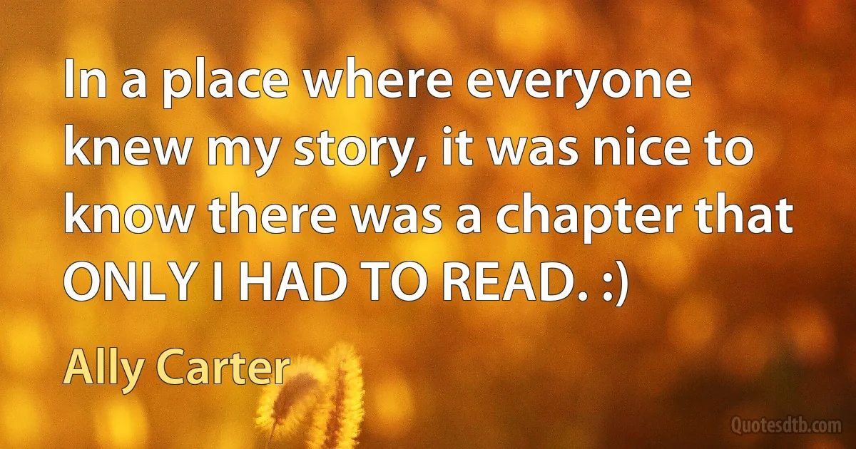 In a place where everyone knew my story, it was nice to know there was a chapter that ONLY I HAD TO READ. :) (Ally Carter)