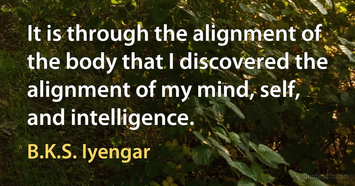 It is through the alignment of the body that I discovered the alignment of my mind, self, and intelligence. (B.K.S. Iyengar)