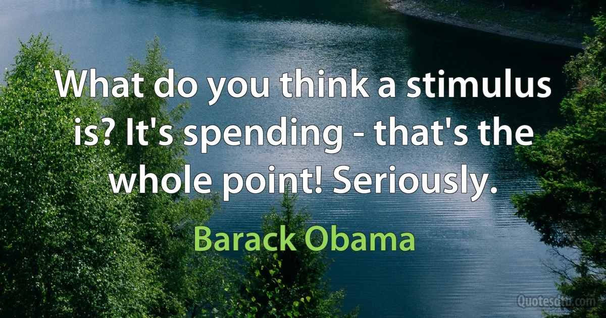 What do you think a stimulus is? It's spending - that's the whole point! Seriously. (Barack Obama)