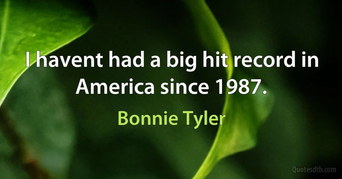 I havent had a big hit record in America since 1987. (Bonnie Tyler)