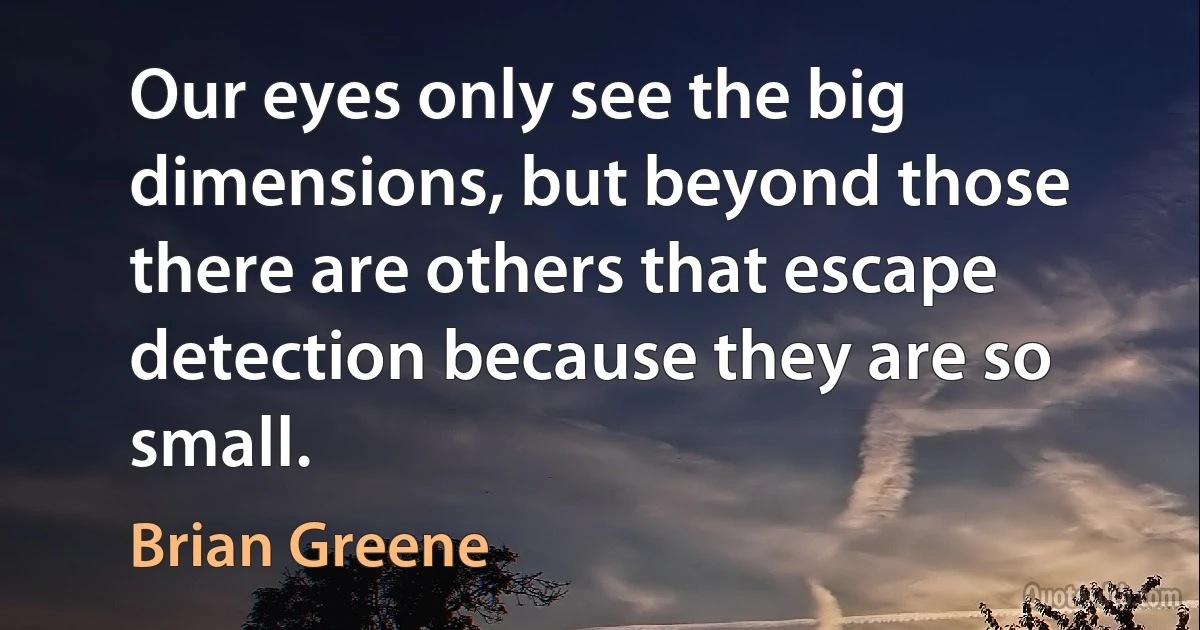 Our eyes only see the big dimensions, but beyond those there are others that escape detection because they are so small. (Brian Greene)