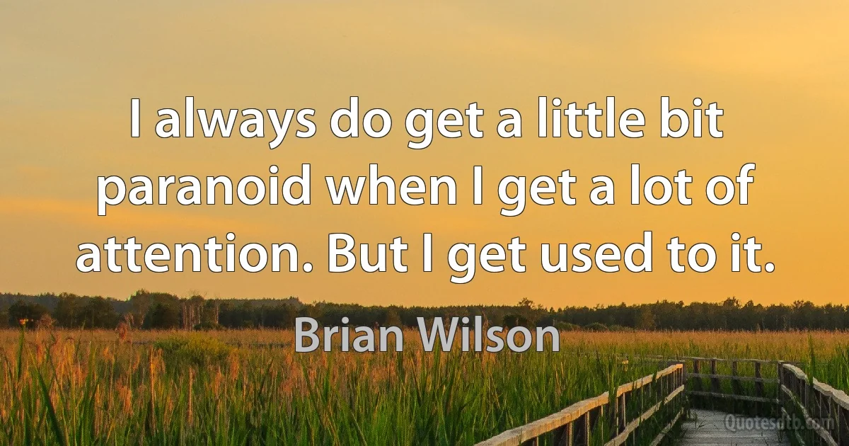 I always do get a little bit paranoid when I get a lot of attention. But I get used to it. (Brian Wilson)