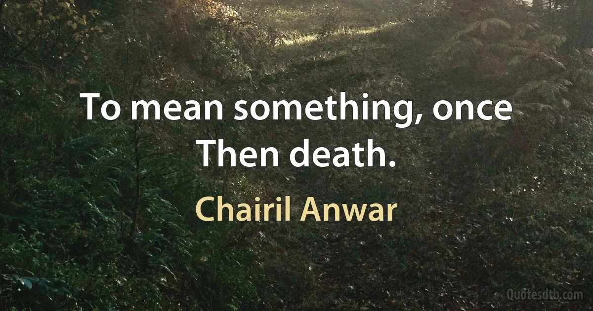 To mean something, once
Then death. (Chairil Anwar)