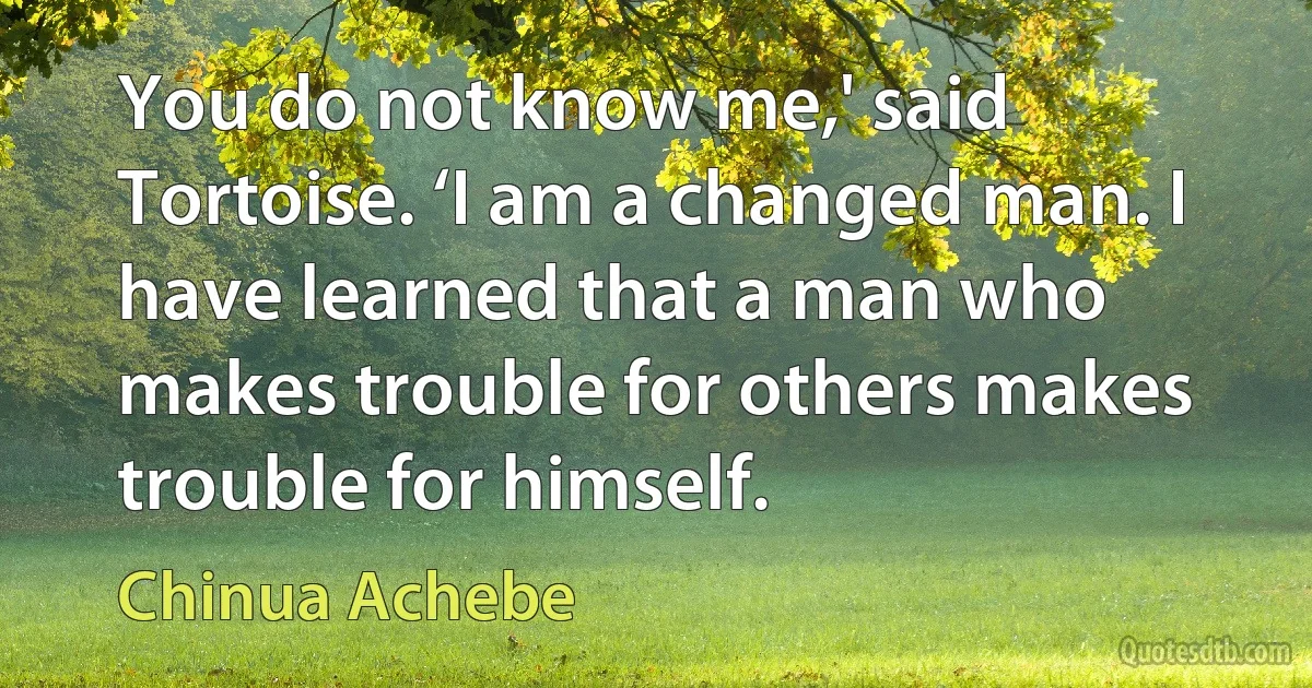 You do not know me,' said Tortoise. ‘I am a changed man. I have learned that a man who makes trouble for others makes trouble for himself. (Chinua Achebe)