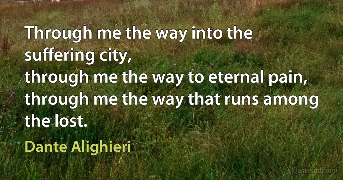 Through me the way into the suffering city,
through me the way to eternal pain,
through me the way that runs among the lost. (Dante Alighieri)