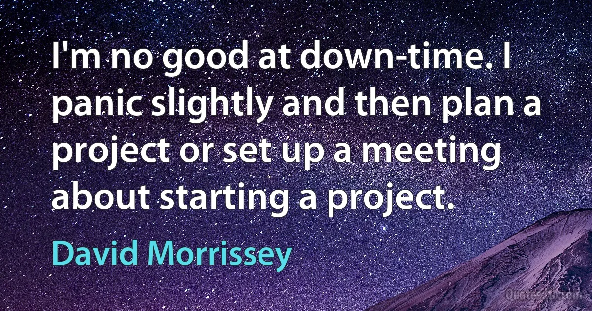 I'm no good at down-time. I panic slightly and then plan a project or set up a meeting about starting a project. (David Morrissey)