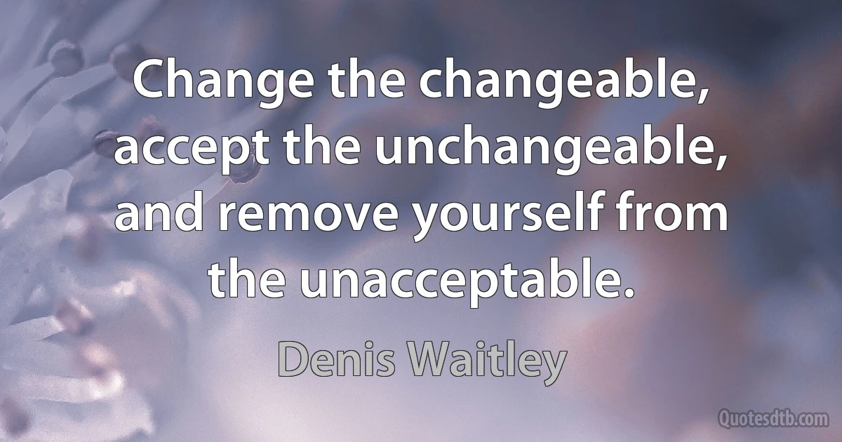 Change the changeable, accept the unchangeable, and remove yourself from the unacceptable. (Denis Waitley)