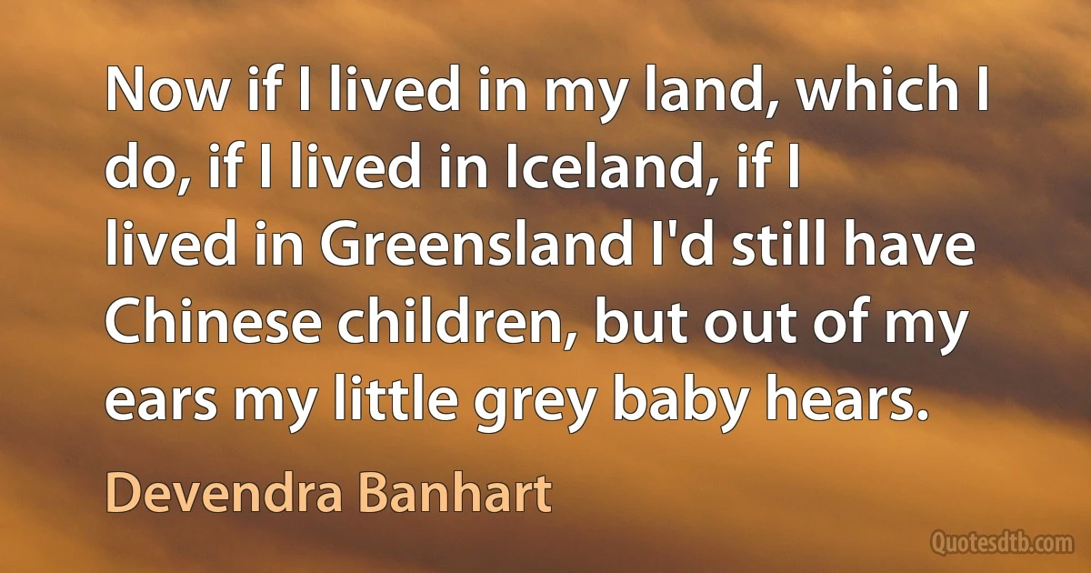 Now if I lived in my land, which I do, if I lived in Iceland, if I lived in Greensland I'd still have Chinese children, but out of my ears my little grey baby hears. (Devendra Banhart)