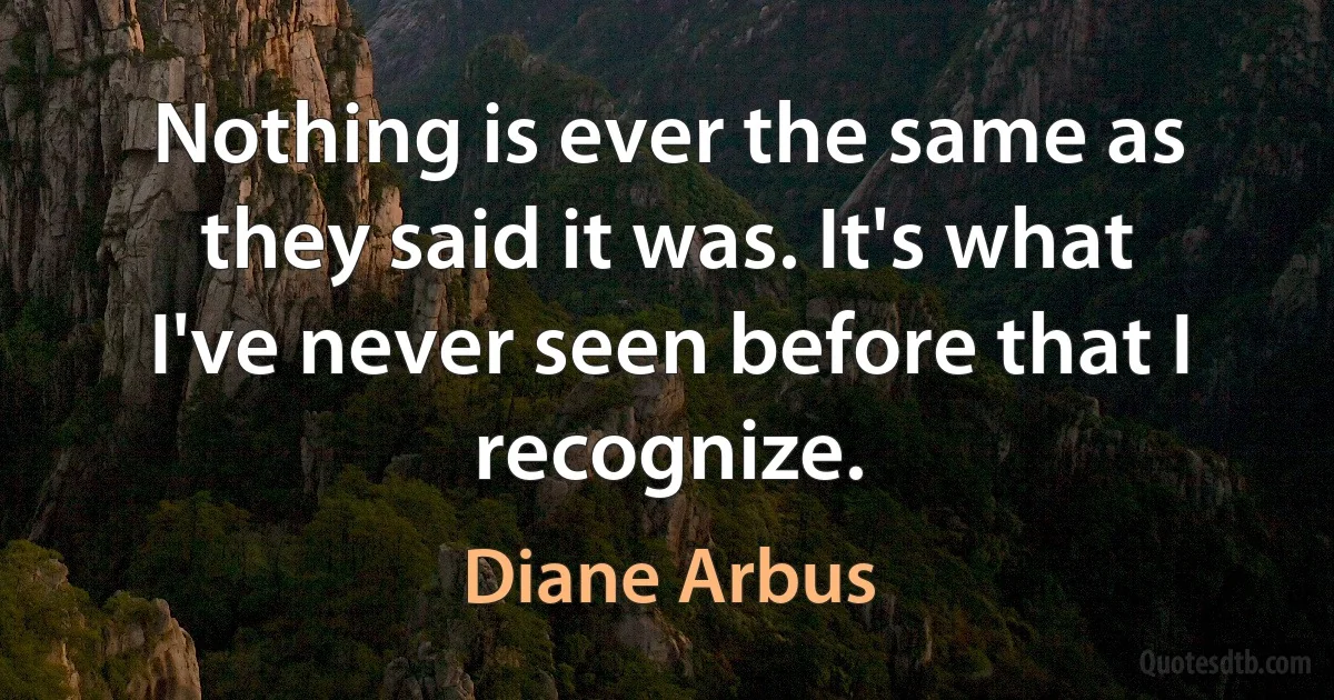 Nothing is ever the same as they said it was. It's what I've never seen before that I recognize. (Diane Arbus)