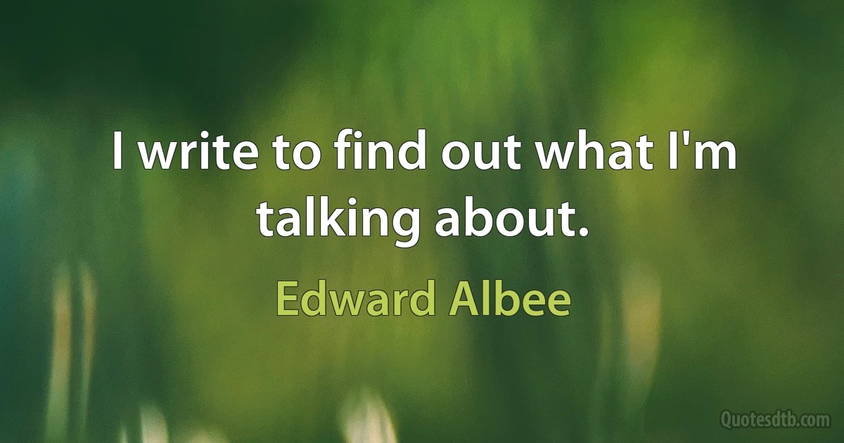 I write to find out what I'm talking about. (Edward Albee)