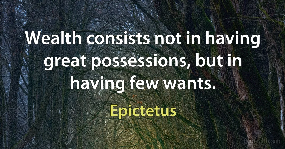 Wealth consists not in having great possessions, but in having few wants. (Epictetus)