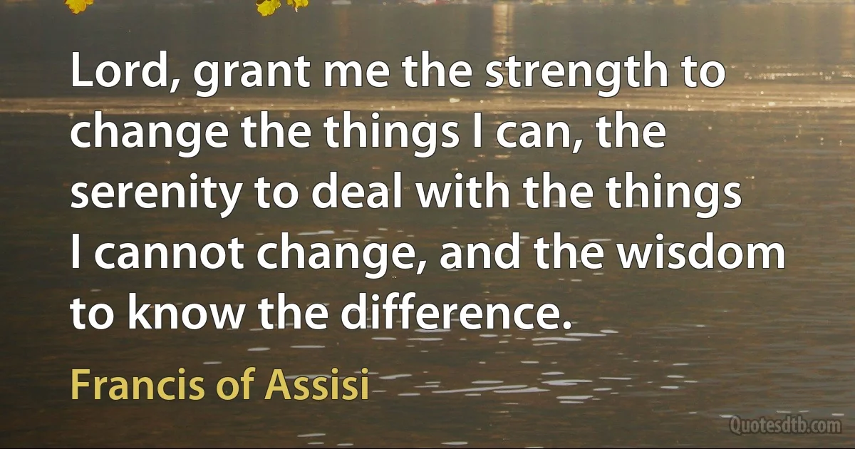 Lord, grant me the strength to change the things I can, the serenity to deal with the things I cannot change, and the wisdom to know the difference. (Francis of Assisi)