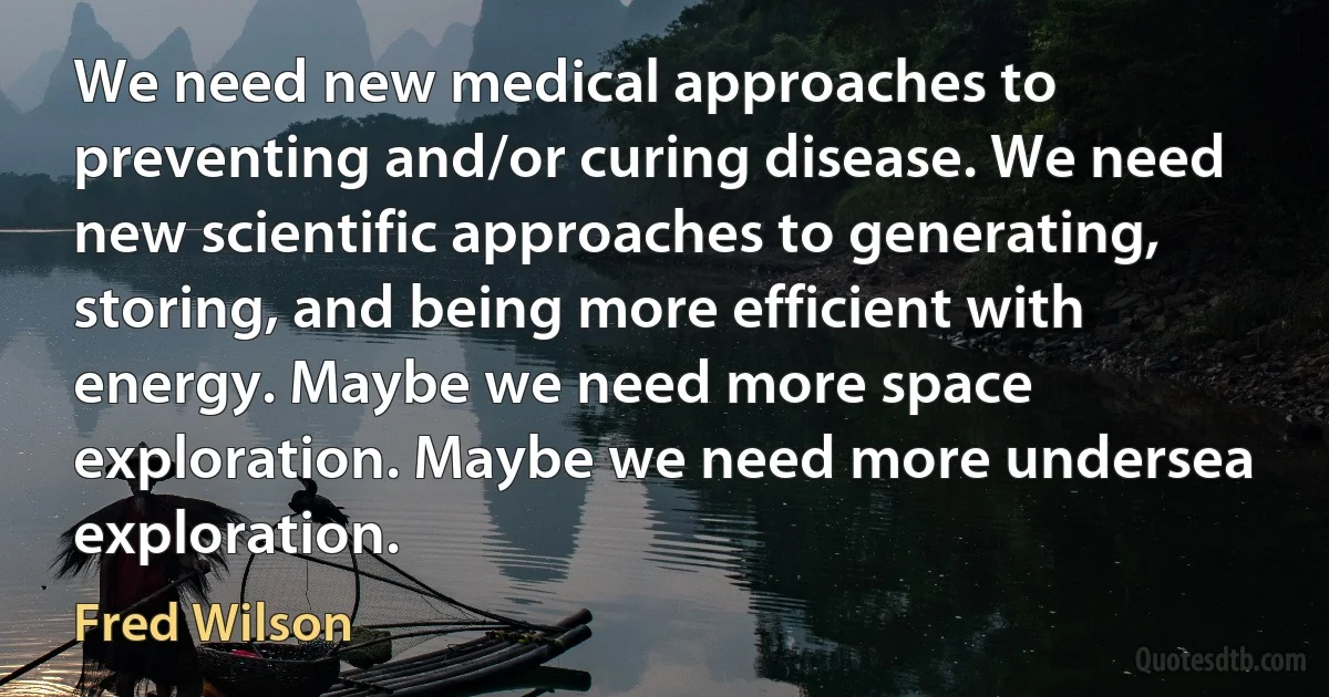 We need new medical approaches to preventing and/or curing disease. We need new scientific approaches to generating, storing, and being more efficient with energy. Maybe we need more space exploration. Maybe we need more undersea exploration. (Fred Wilson)