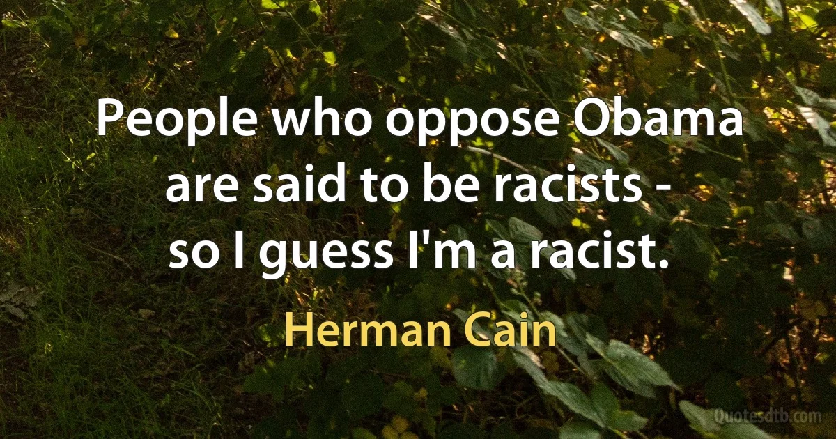 People who oppose Obama are said to be racists - so I guess I'm a racist. (Herman Cain)