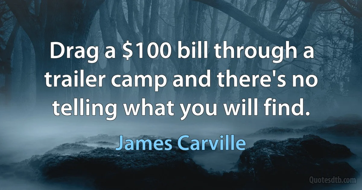 Drag a $100 bill through a trailer camp and there's no telling what you will find. (James Carville)