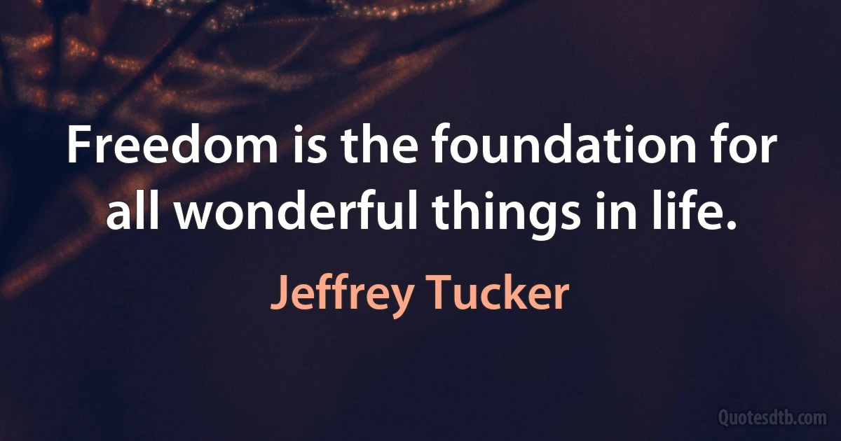 Freedom is the foundation for all wonderful things in life. (Jeffrey Tucker)