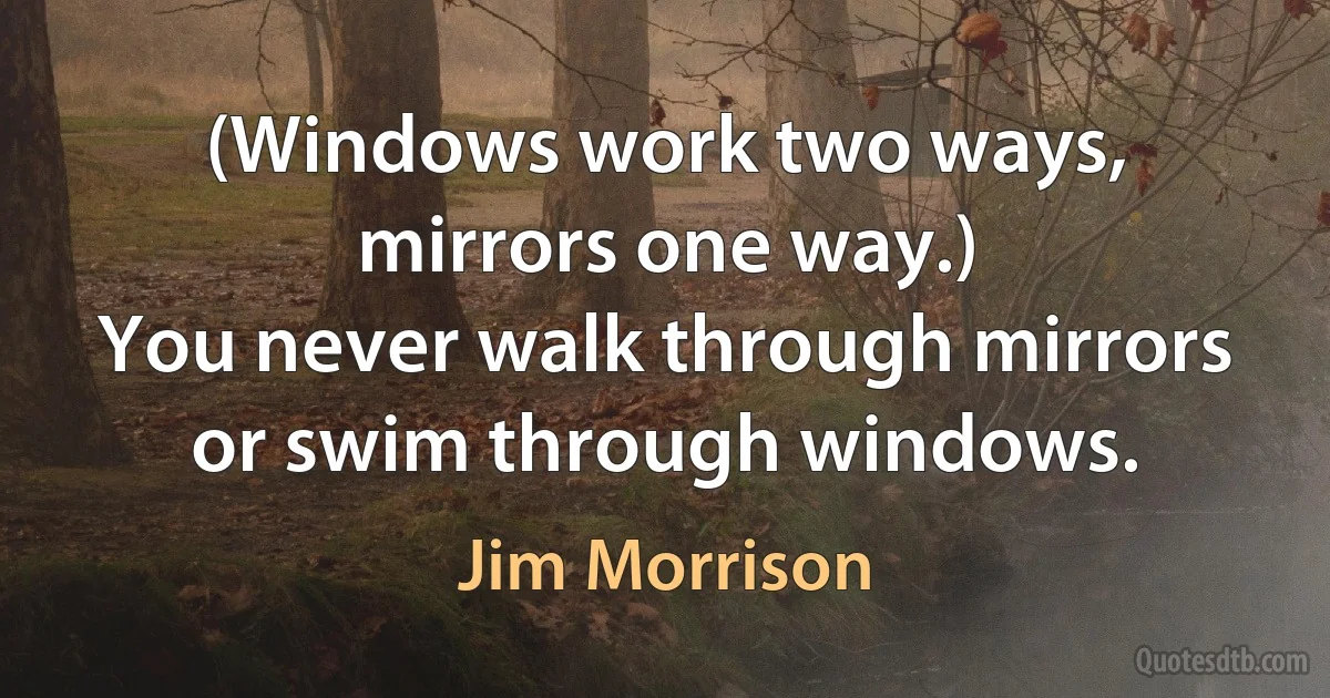 (Windows work two ways, mirrors one way.)
You never walk through mirrors or swim through windows. (Jim Morrison)