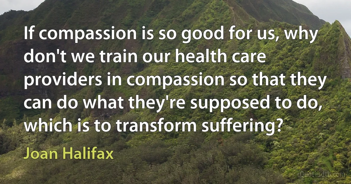 If compassion is so good for us, why don't we train our health care providers in compassion so that they can do what they're supposed to do, which is to transform suffering? (Joan Halifax)