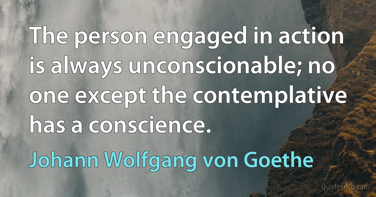 The person engaged in action is always unconscionable; no one except the contemplative has a conscience. (Johann Wolfgang von Goethe)