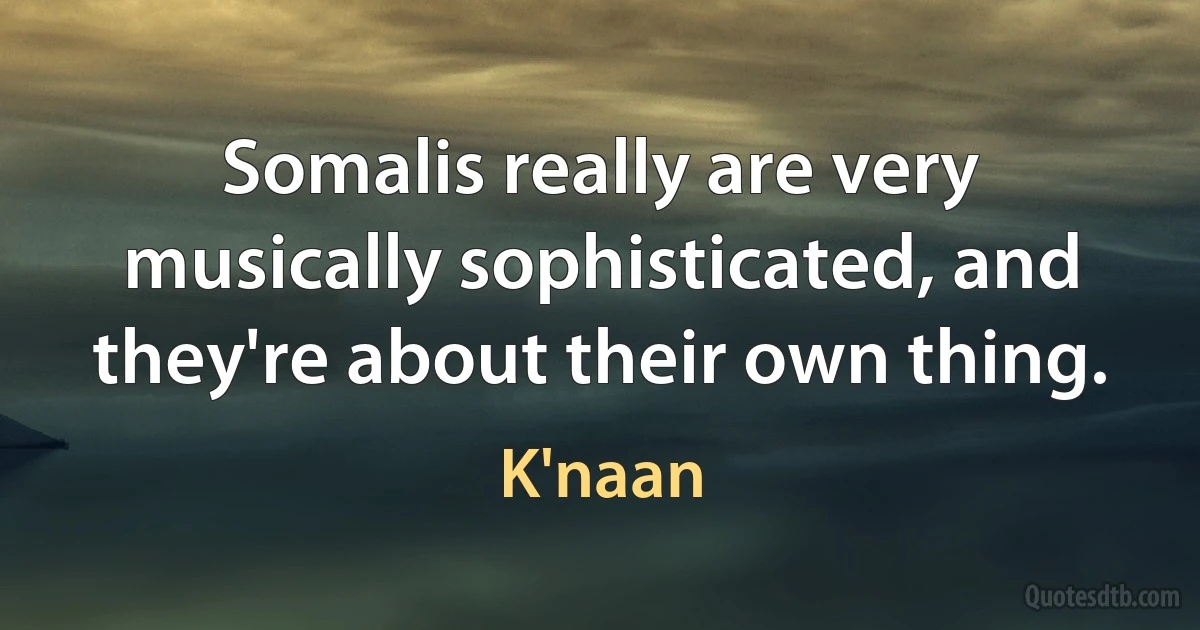 Somalis really are very musically sophisticated, and they're about their own thing. (K'naan)