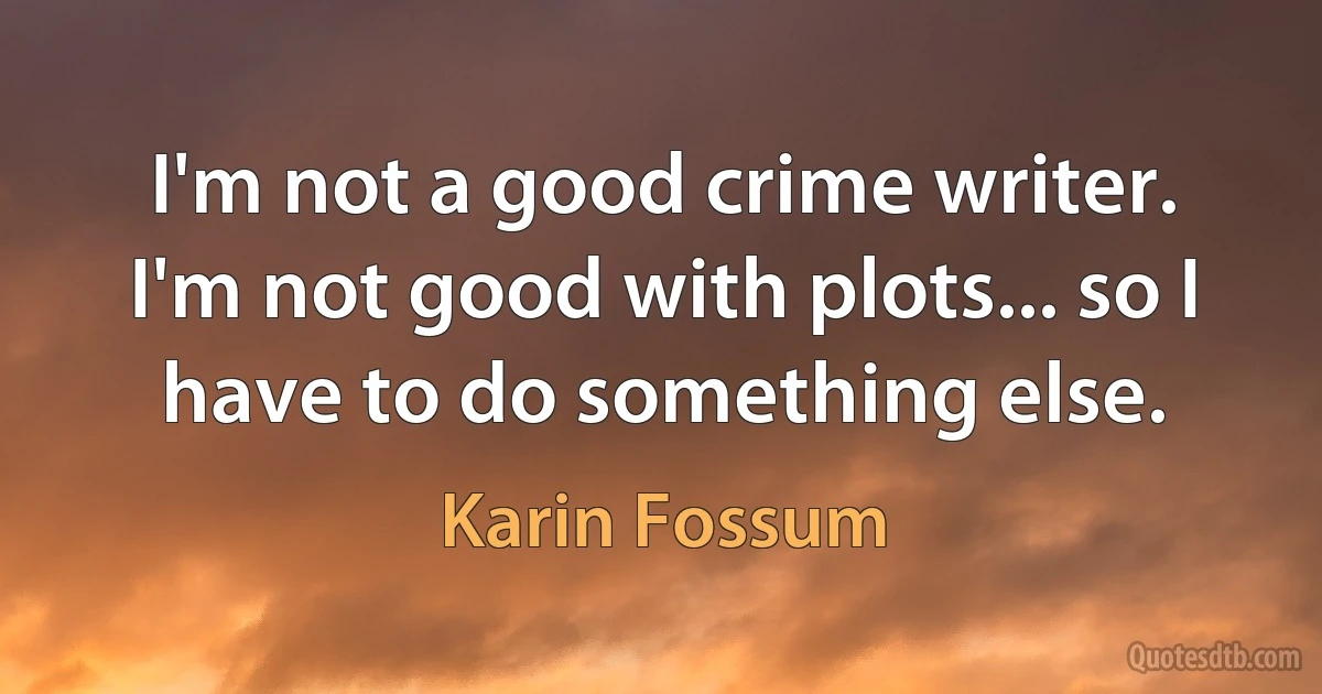 I'm not a good crime writer. I'm not good with plots... so I have to do something else. (Karin Fossum)