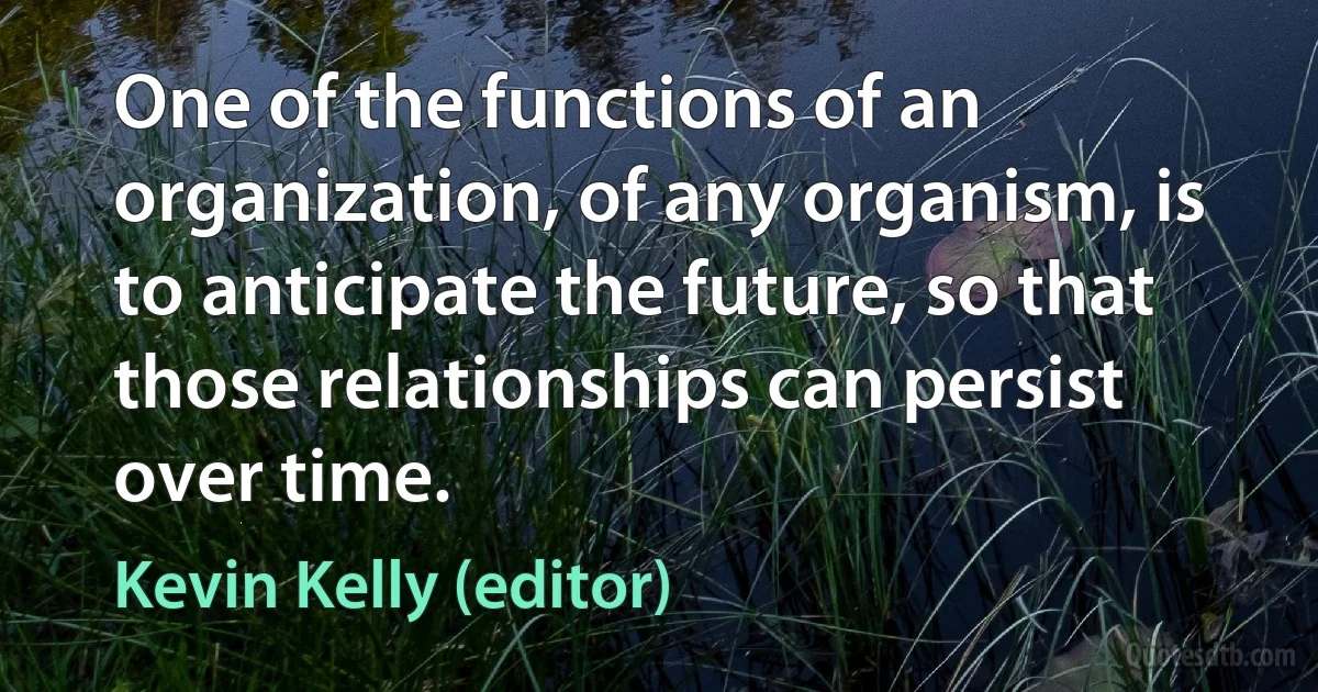 One of the functions of an organization, of any organism, is to anticipate the future, so that those relationships can persist over time. (Kevin Kelly (editor))