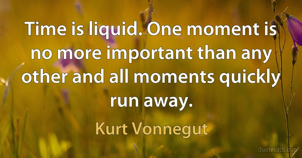 Time is liquid. One moment is no more important than any other and all moments quickly run away. (Kurt Vonnegut)