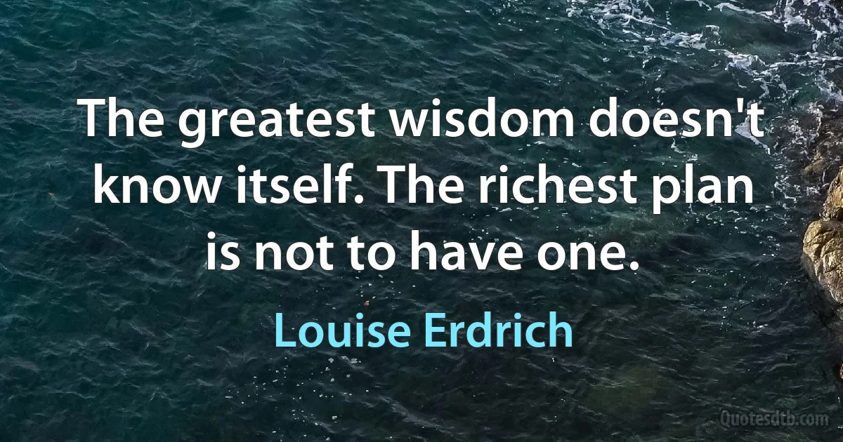 The greatest wisdom doesn't know itself. The richest plan is not to have one. (Louise Erdrich)