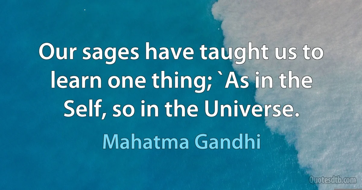 Our sages have taught us to learn one thing; `As in the Self, so in the Universe. (Mahatma Gandhi)